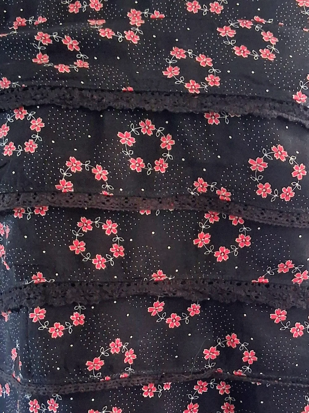 Free People Black / Dark Navy Floral Tiered Short Sleeve Blouse - Size M